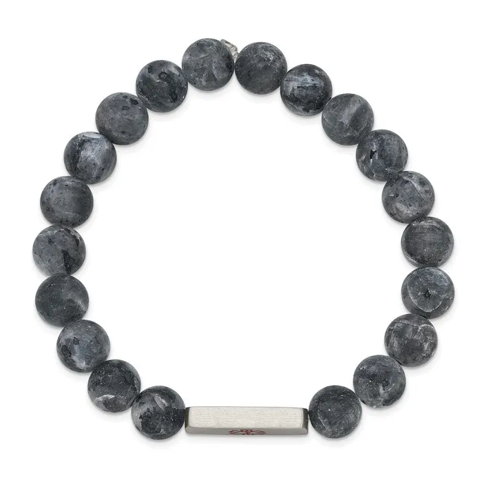 TreasureFineJewelers Bracelets Chisel Stainless Steel Brushed with Red Enamel Medical ID 85mm Labradorite Beaded Stretch Bracelet
