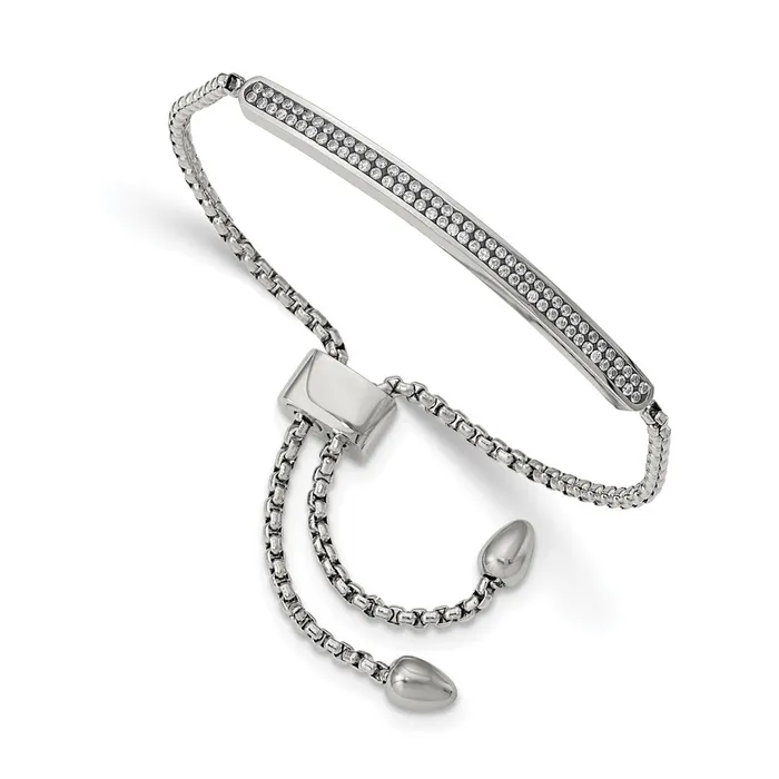 TreasureFineJewelers Bracelets Chisel Stainless Steel Polished with 2 Row CZ Bar FriendshipBolo Adjustable Bracelet TreasureFineJewelers Bracelets Chisel Stainless Steel Polished with 2 Row CZ Bar FriendshipBolo Adjustable Bracelet