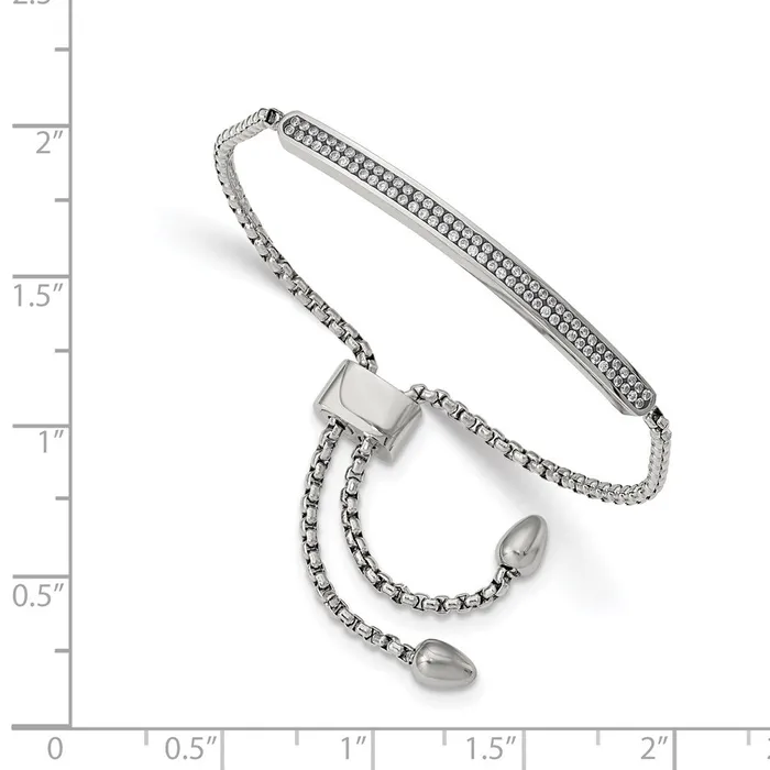 TreasureFineJewelers Bracelets Chisel Stainless Steel Polished with 2 Row CZ Bar FriendshipBolo Adjustable Bracelet