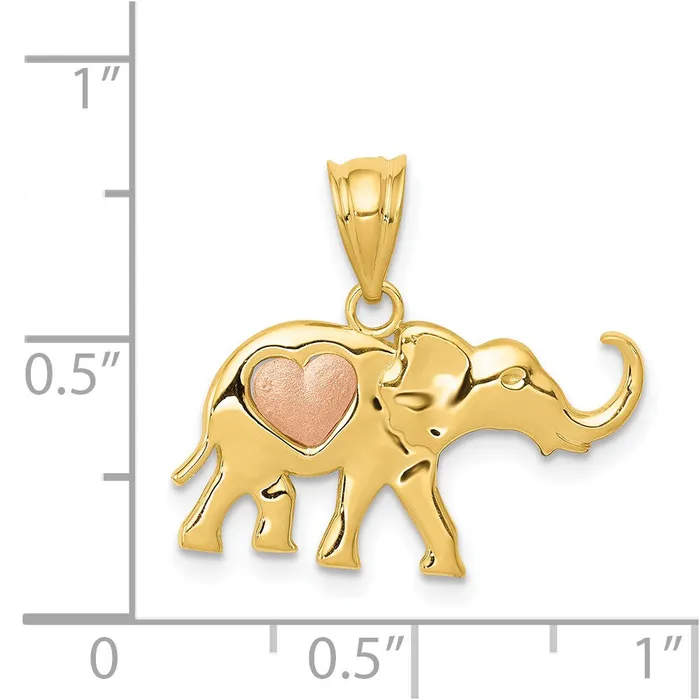 TreasureFineJewelers Charm Necklaces 14k Yellow and Rose Gold Elephant wHeart Charm