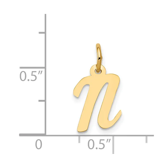 TreasureFineJewelers Charm Necklaces 14k Yellow Gold Small Script Letter N Initial Charm