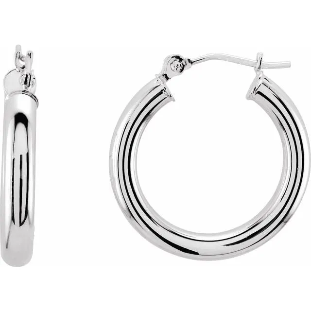 TreasureFineJewelers Earrings 14K White Gold 20 mm Tube Hoop Earrings