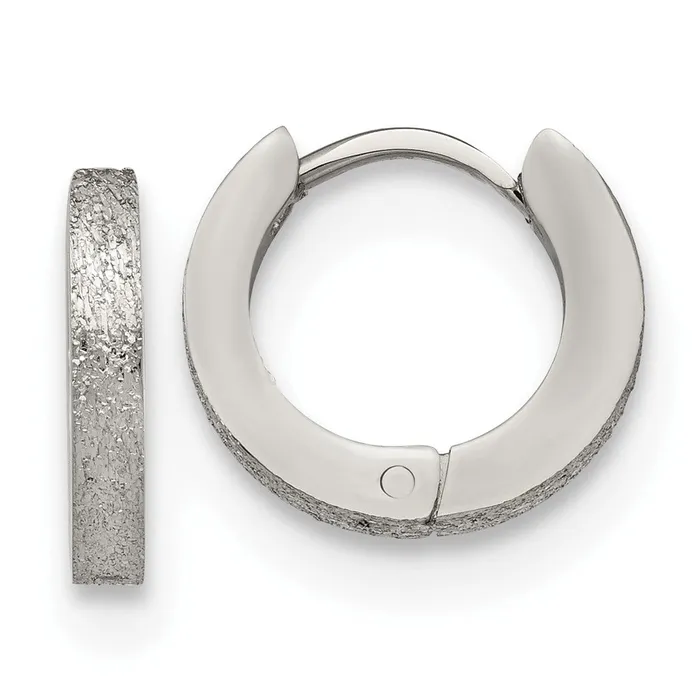 TreasureFineJewelers Earrings Stainless Steel Polished and Sandblasted 2mm Hinged Hoop Earrings