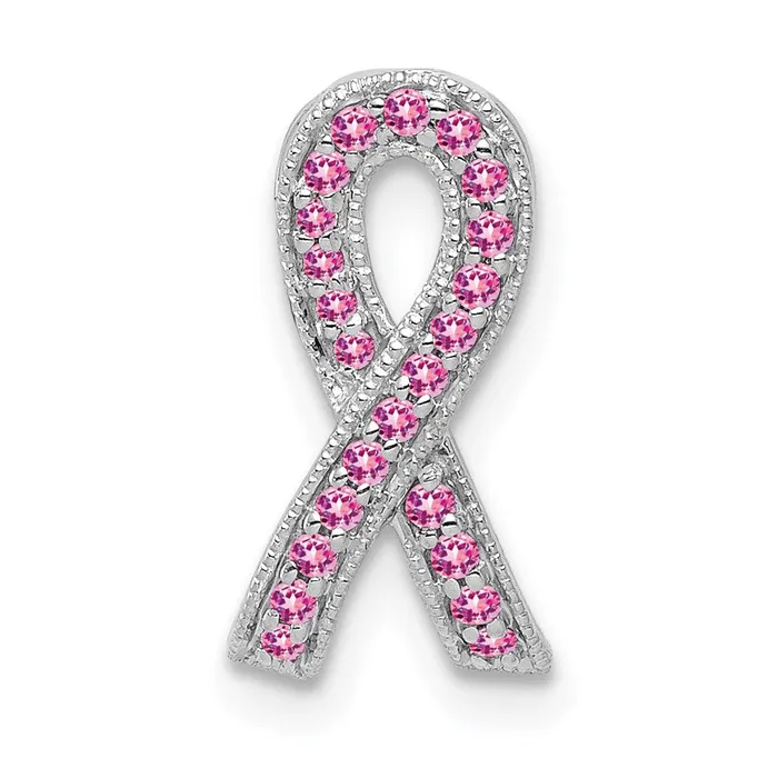 TreasureFineJewelers Necklaces 14k White Gold Pink Sapphire Awareness Ribbon Pendant