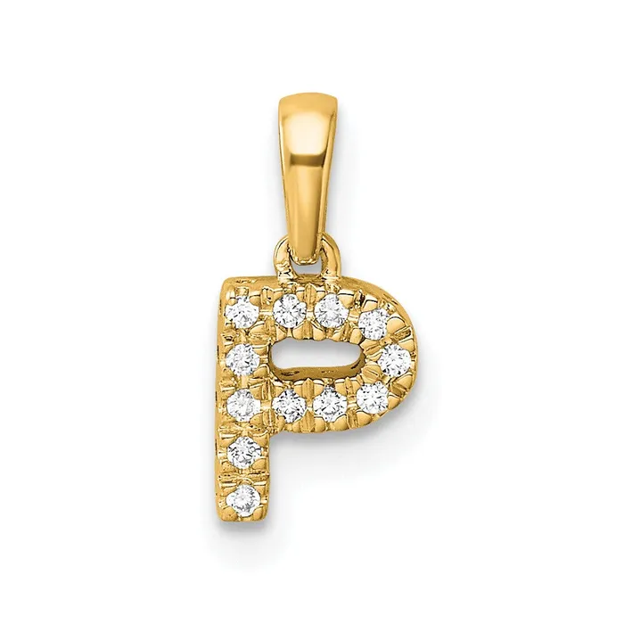TreasureFineJewelers Necklaces 14k Yellow Gold Diamond Letter P Initial with Bail Pendant