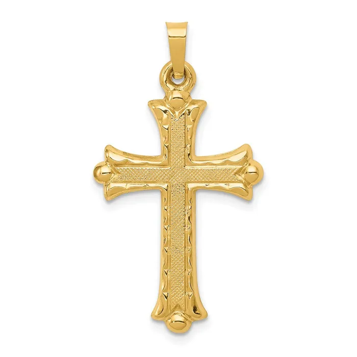 TreasureFineJewelers Necklaces 14k Yellow Gold Hollow Fleur De Lis Cross Pendant