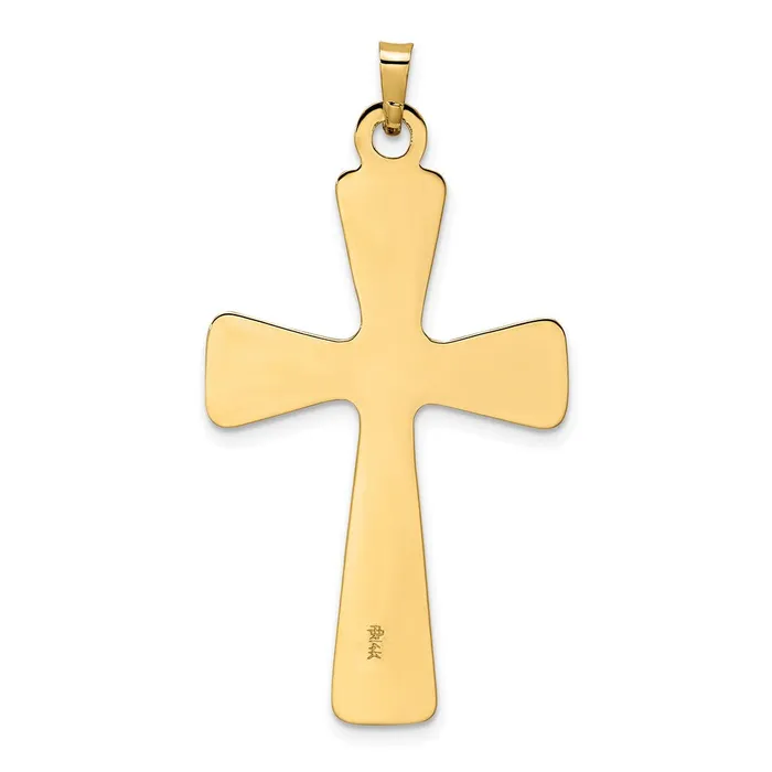 TreasureFineJewelers Necklaces 14k Yellow Gold Polished Center Flower Solid Cross Pendant