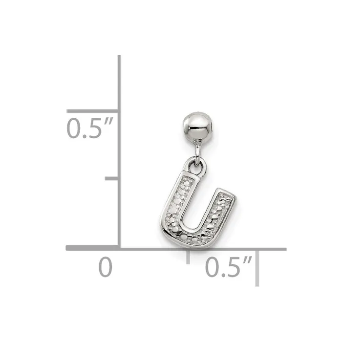 TreasureFineJewelers Necklaces Memento Sterling Silver Letter U Dangle Initial Charm