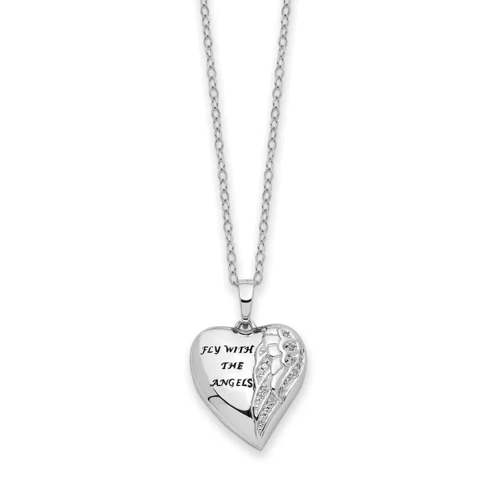 TreasureFineJewelers Necklaces Sentimental Expressions Sterling Silver Rhodiumplated Antiqued CZ Fly With The Angels 18in Ash Holder Necklace