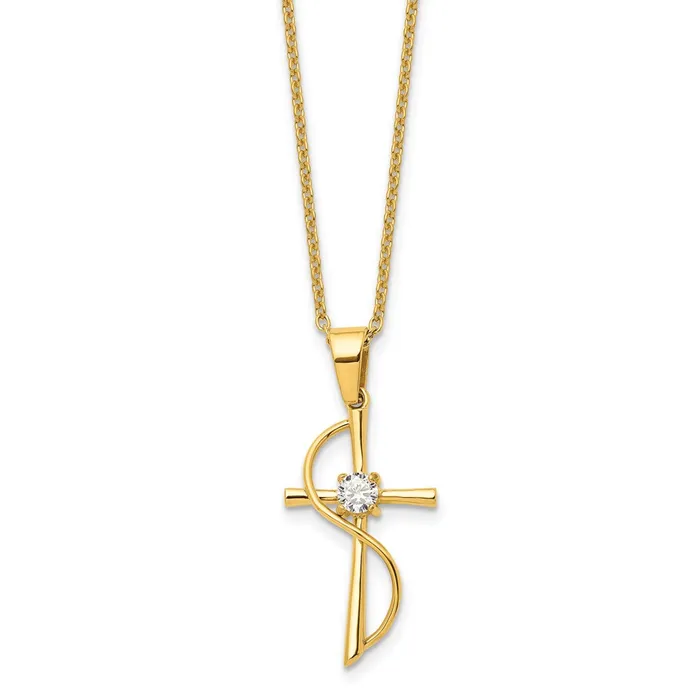 TreasureFineJewelers Necklaces Stainless Steel Polished Yellow IPplated wCZ Cross 1775in Necklace