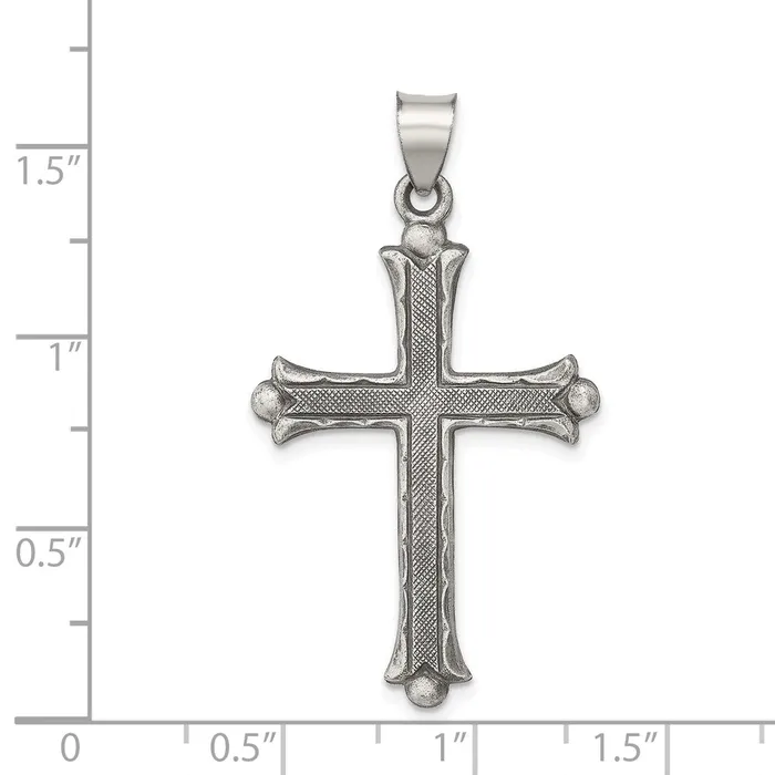 TreasureFineJewelers Necklaces Sterling Silver Antiqued Polished and Brushed Latin Cross Pendant