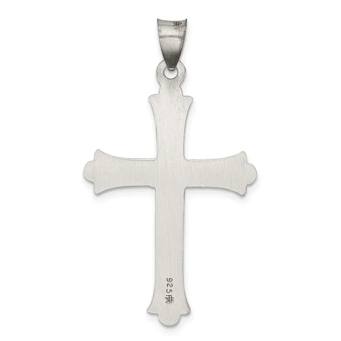 TreasureFineJewelers Necklaces Sterling Silver Antiqued Polished and Brushed Latin Cross Pendant