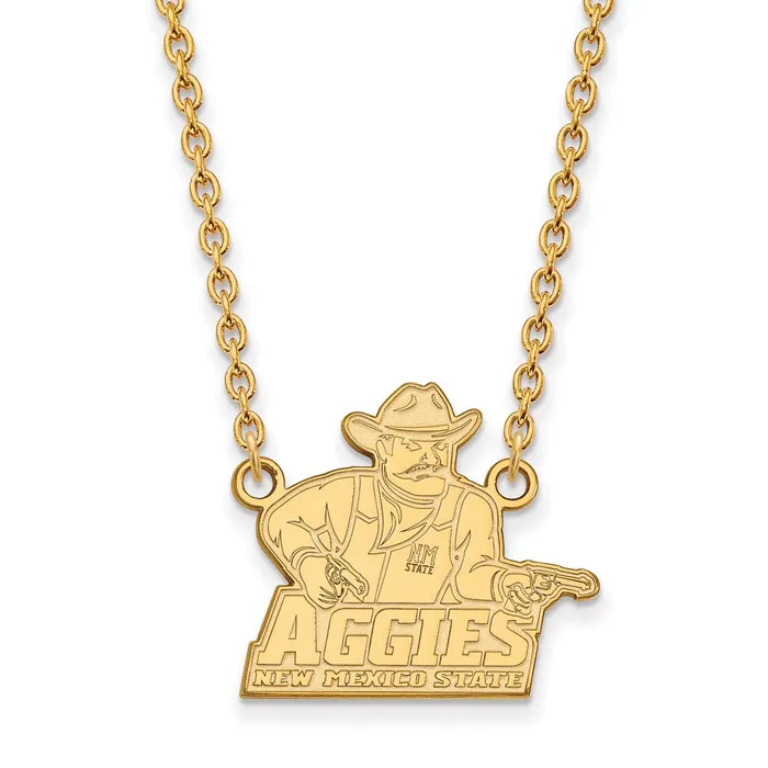 TreasureFineJewelers Necklaces Sterling Silver Goldplated New Mexico State University Aggies Large Pendant 18 inch Necklace