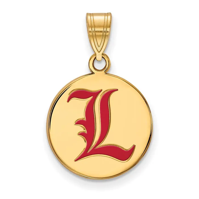 TreasureFineJewelers Necklaces Sterling Silver Goldplated University of Louisville Letter L Medium Enameled Disc Pendant