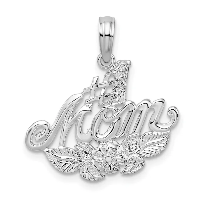 TreasureFineJewelers Necklaces Sterling Silver Polished 1 Mom wFlower Pendant