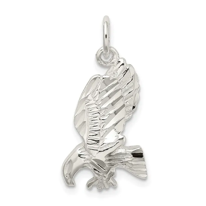 TreasureFineJewelers Necklaces Sterling Silver Polished and Diamondcut Eagle Pendant