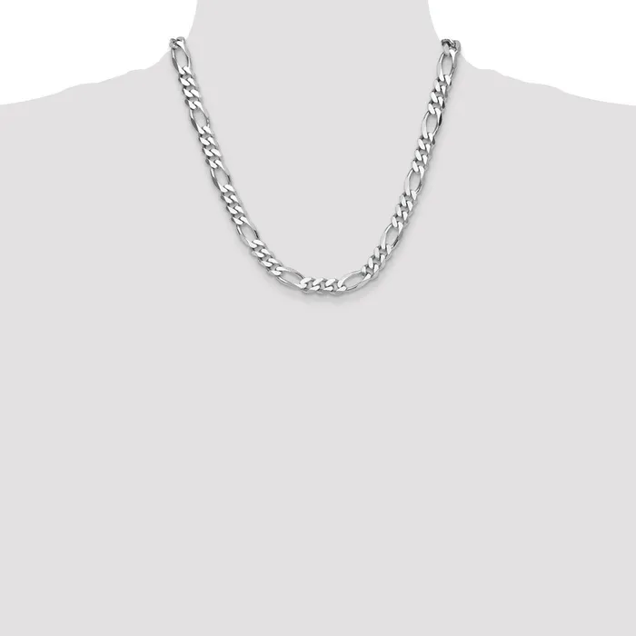 TreasureFineJewelers Necklaces Sterling Silver Rhodiumplated 102mm Figaro Chain