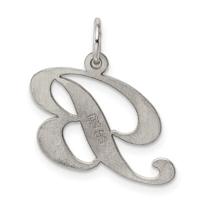 TreasureFineJewelers Necklaces Sterling Silver Rhodiumplated Fancy Script Letter B Initial Charm