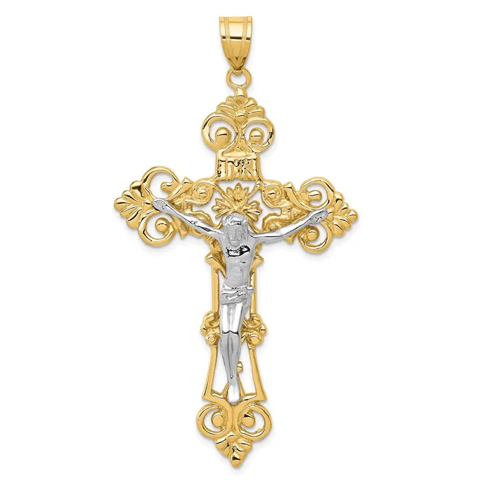 TreasureFineJewelers Rings 14k Twotone INRI Fleur De Lis Crucifix Pendant TreasureFineJewelers Rings 14k Twotone INRI Fleur De Lis Crucifix Pendant