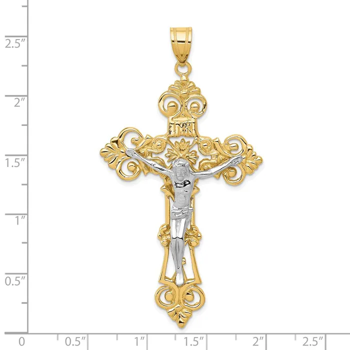 TreasureFineJewelers Rings 14k Twotone INRI Fleur De Lis Crucifix Pendant