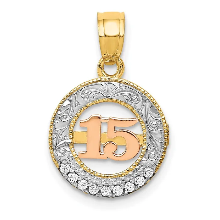TreasureFineJewelers Rings 14k Twotone wWhite Rhodium CZ 15 Pendant