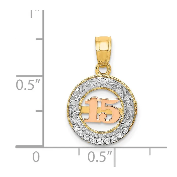 TreasureFineJewelers Rings 14k Twotone wWhite Rhodium CZ 15 Pendant