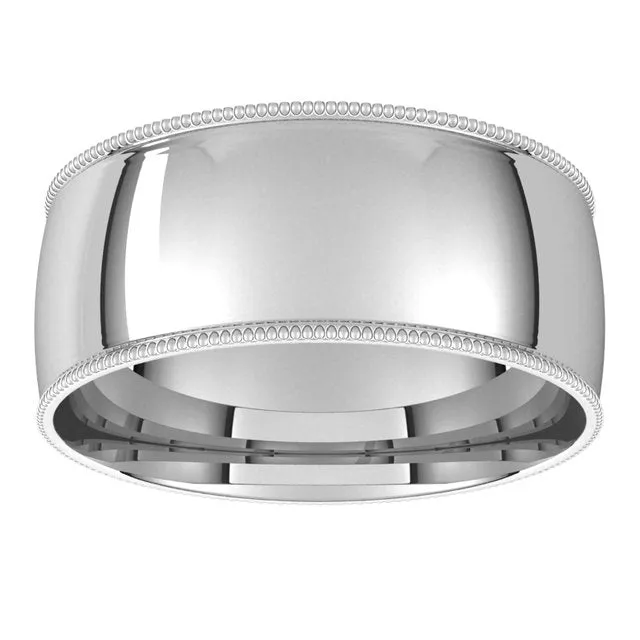 TreasureFineJewelers Rings 14K White Gold 8 mm Milgrain Half Round Comfort Fit Light Wedding Band