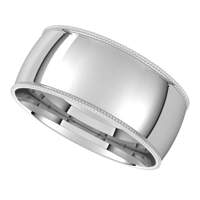 TreasureFineJewelers Rings 14K White Gold 8 mm Milgrain Half Round Comfort Fit Light Wedding Band
