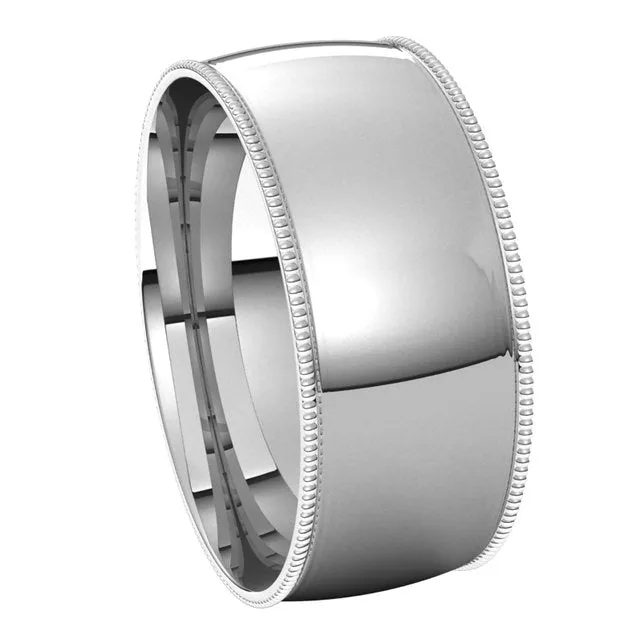 TreasureFineJewelers Rings 14K White Gold 8 mm Milgrain Half Round Comfort Fit Light Wedding Band