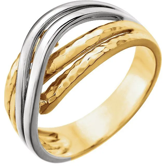 TreasureFineJewelers Rings 14K Yellow Overlap Hammered Ring