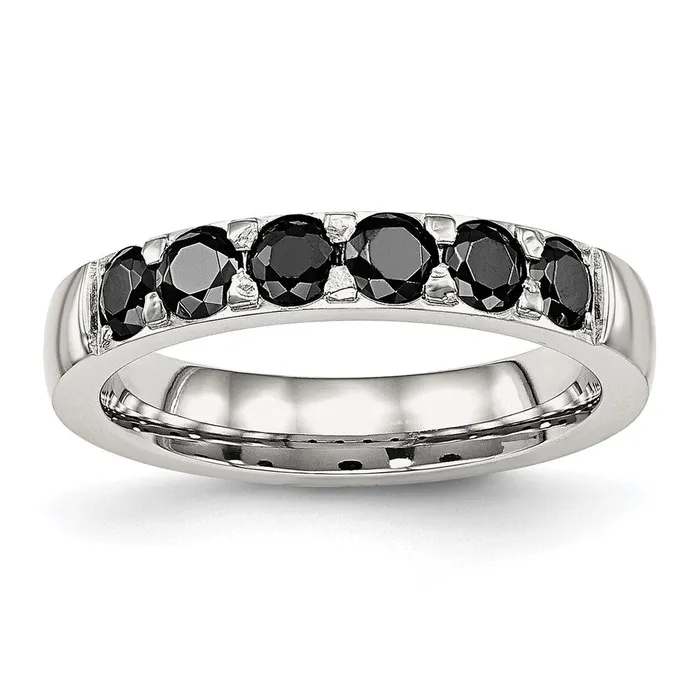 TreasureFineJewelers Rings Stainless Steel Polished Black CZ 4mm Band