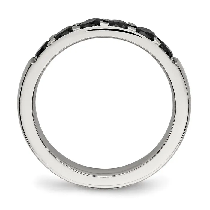 TreasureFineJewelers Rings Stainless Steel Polished Black CZ 4mm Band