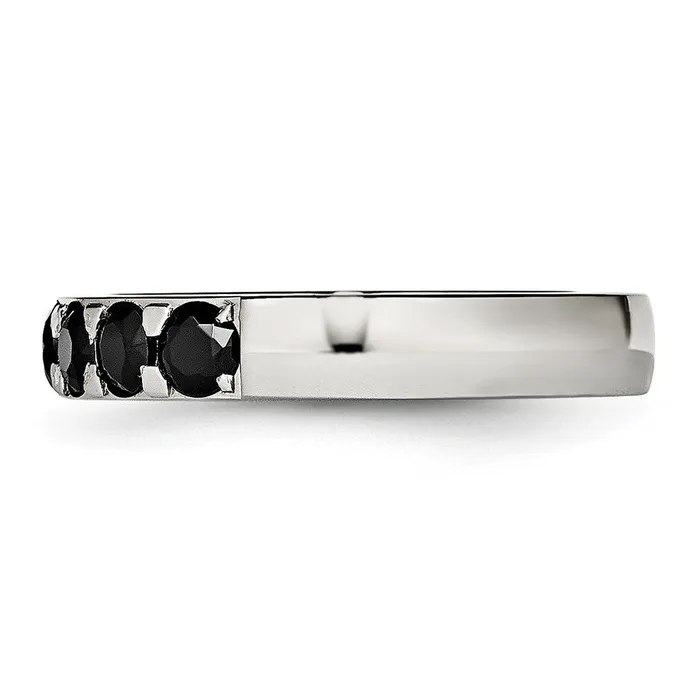 TreasureFineJewelers Rings Stainless Steel Polished Black CZ 4mm Band