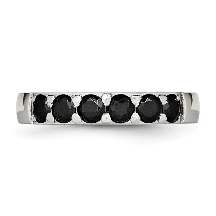 TreasureFineJewelers Rings Stainless Steel Polished Black CZ 4mm Band