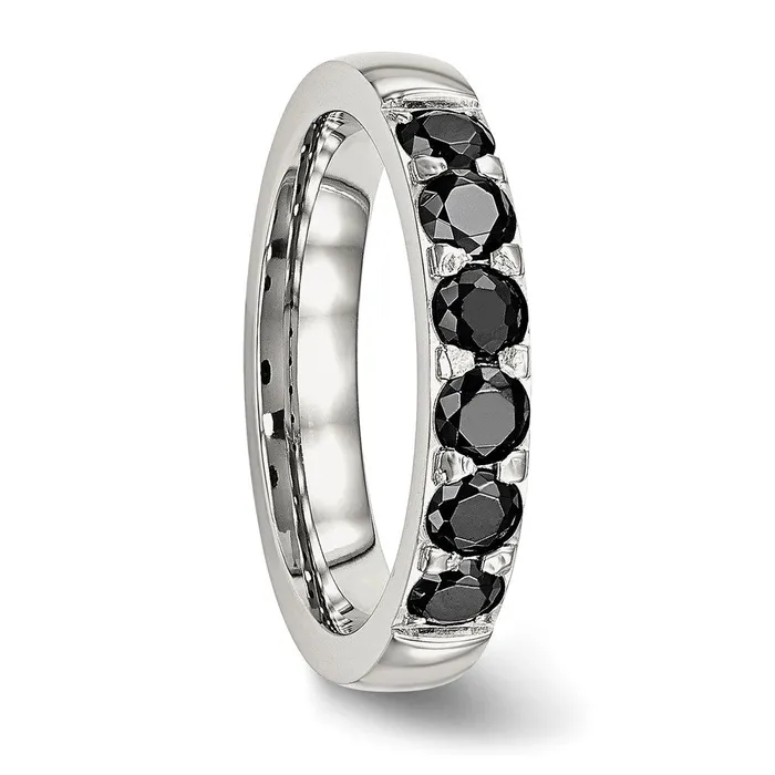 TreasureFineJewelers Rings Stainless Steel Polished Black CZ 4mm Band
