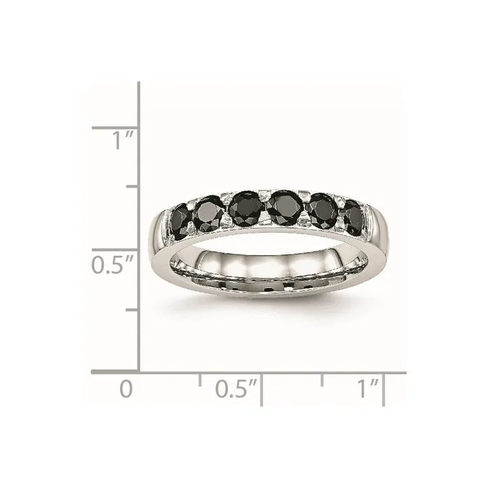 TreasureFineJewelers Rings Stainless Steel Polished Black CZ 4mm Band
