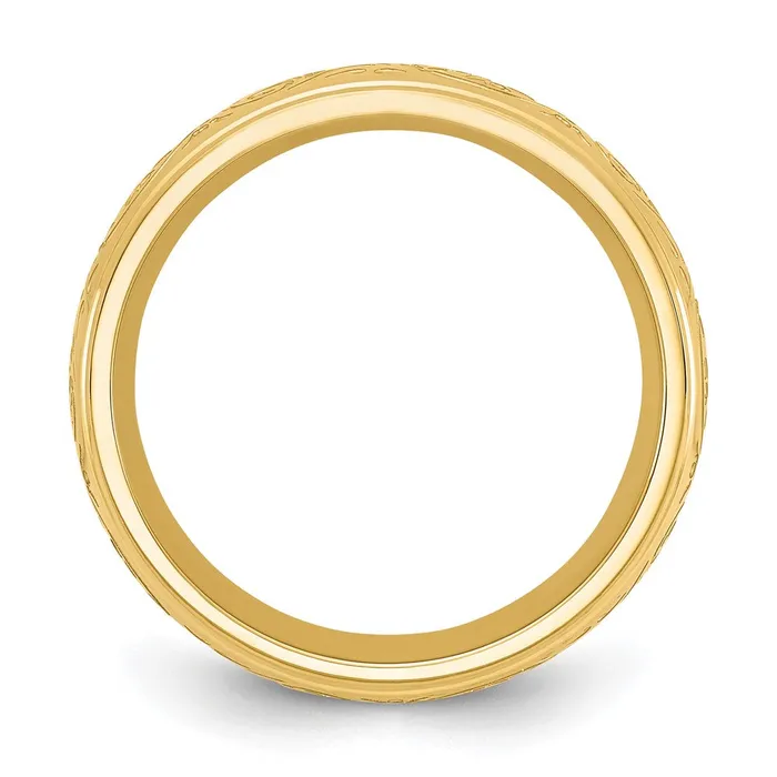 TreasureFineJewelers Rings Stainless Steel Polished Yellow IP Etched Design Ridged Edge 75mm Band