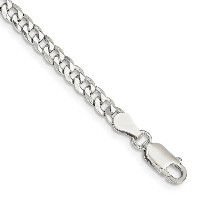 TreasureFineJewelers Rings Sterling Silver 4mm Beveled Curb Chain