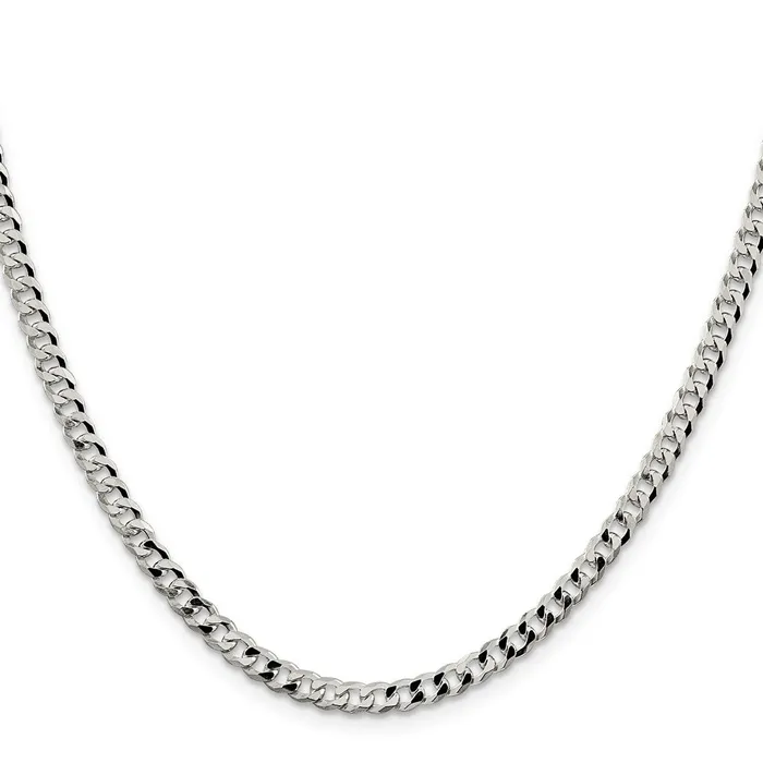 TreasureFineJewelers Rings Sterling Silver 4mm Beveled Curb Chain