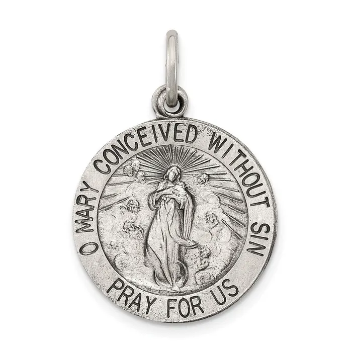 TreasureFineJewelers Rings Sterling Silver Antiqued Blessed Mother Medal