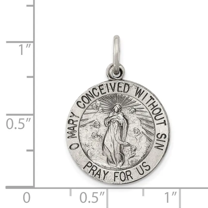 TreasureFineJewelers Rings Sterling Silver Antiqued Blessed Mother Medal