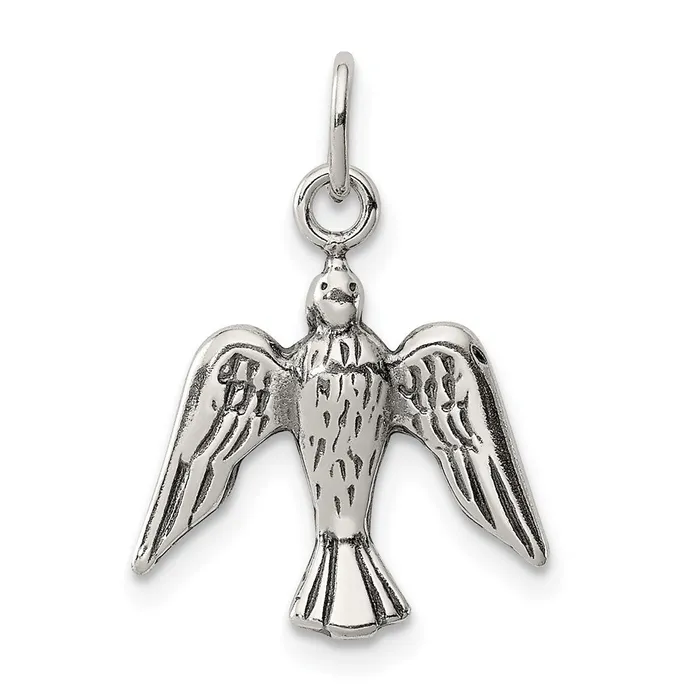 TreasureFineJewelers Rings Sterling Silver Antiqued Dove Charm