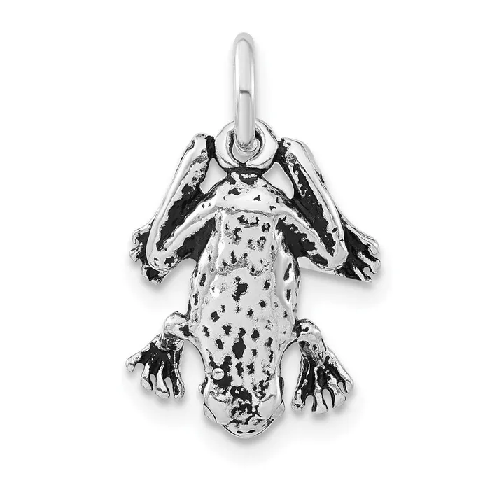 TreasureFineJewelers Rings Sterling Silver Antiqued Frog Charm