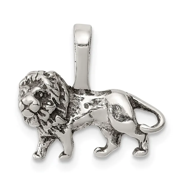 TreasureFineJewelers Rings Sterling Silver Antiqued Lion Charm