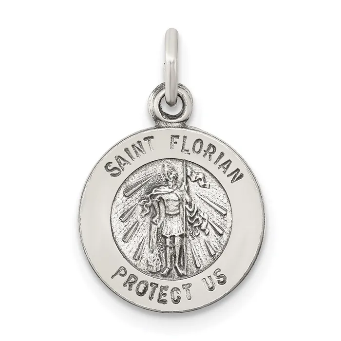 TreasureFineJewelers Rings Sterling Silver Antiqued Saint Florian Medal