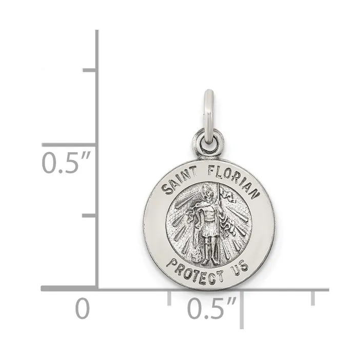 TreasureFineJewelers Rings Sterling Silver Antiqued Saint Florian Medal