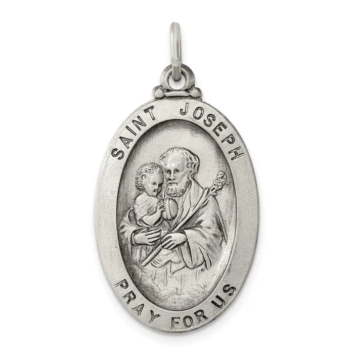 TreasureFineJewelers Rings Sterling Silver Antiqued Saint Joseph Medal