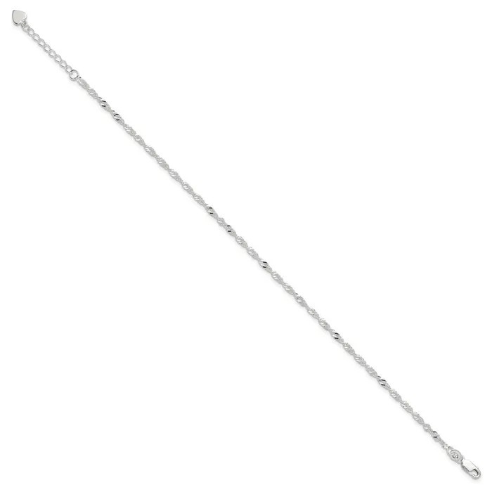 TreasureFineJewelers Rings Sterling Silver DC Polished 9in Including a 1in Ext Anklet