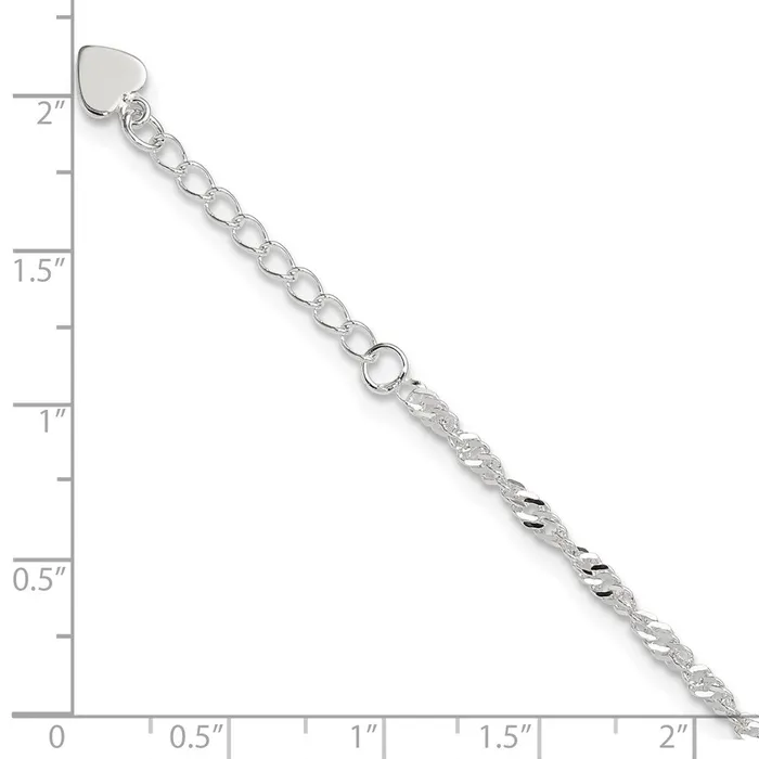 TreasureFineJewelers Rings Sterling Silver DC Polished 9in Including a 1in Ext Anklet