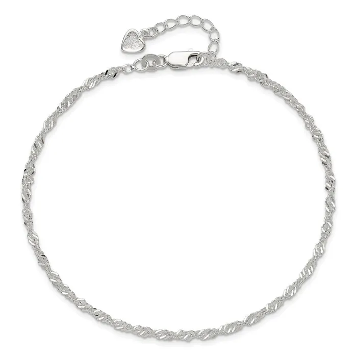TreasureFineJewelers Rings Sterling Silver DC Polished 9in Including a 1in Ext Anklet